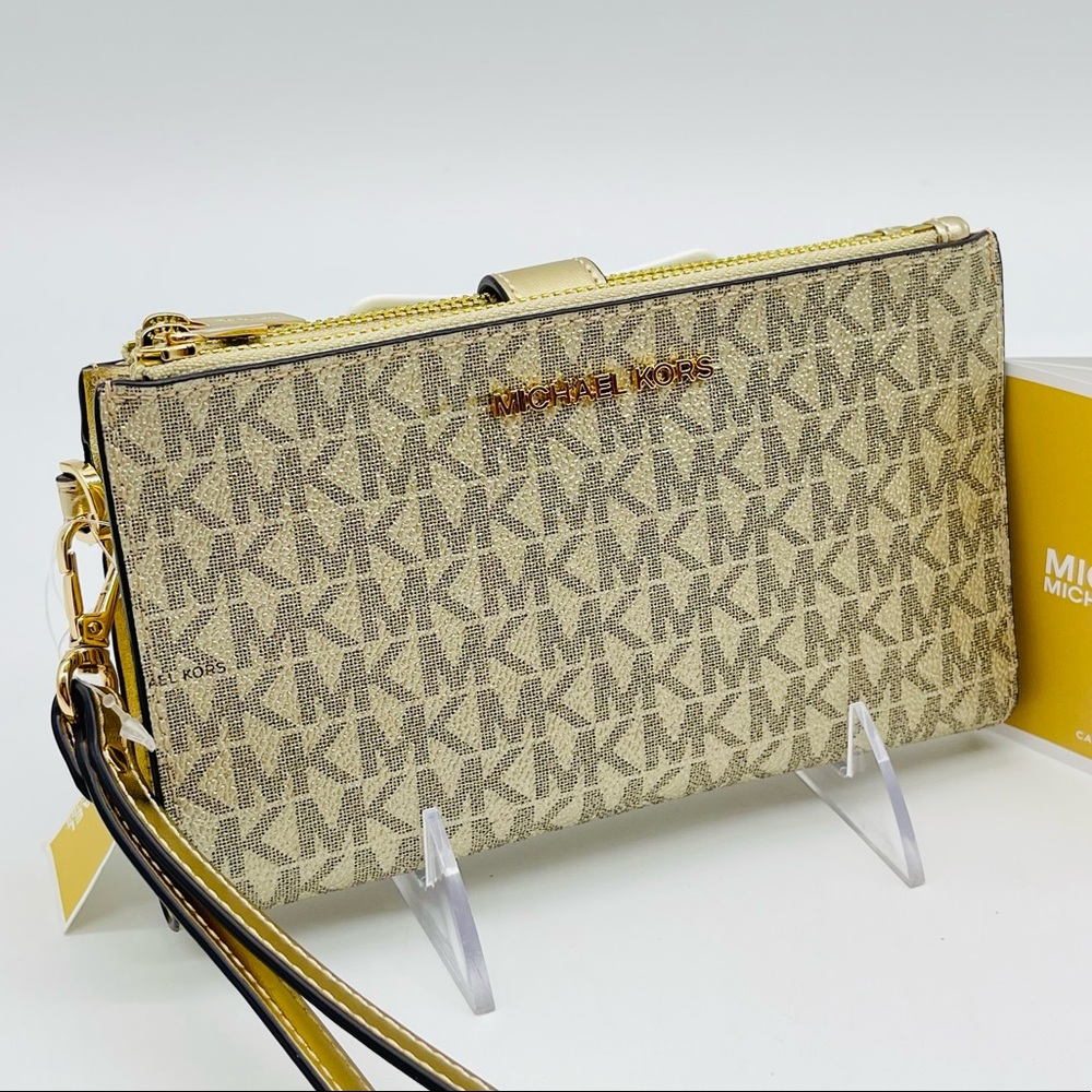Michael Kors Large Double Zip Wallet Wristlet Pale Gold